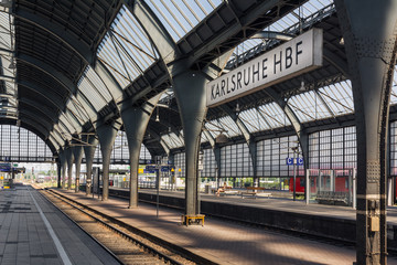 Karlsruhe Hauptbahnhof Main Train  Station Daytime Transportation City Urban Trains - obrazy, fototapety, plakaty