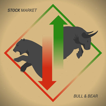 Stock market concept bull vs bear with up and down arrow