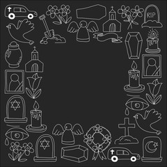 Funeral thin line icon. Set of funeral objects Doodle vector icons RIP