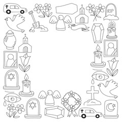 Fototapeta premium Funeral thin line icon. Set of funeral objects Doodle vector icons RIP