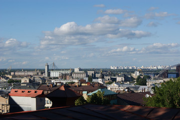 Fototapeta premium Cityscape, small houses under the blue sky