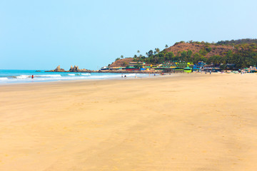 Fototapeta na wymiar Tropical sandy beach of Arambola, Goa, India.