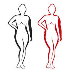silhouettes woman on the way to lose weight,illustrations