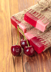 Fototapeta na wymiar Handmade soap red cherry