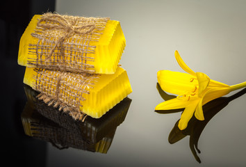 handmade soap with yellow lily
