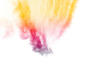 abstract color powder splatted on white background,Freeze motion of color powder exploding