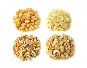 Assorted nuts on white background
