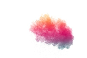 abstract color powder splatted on white background,Freeze motion of color powder exploding