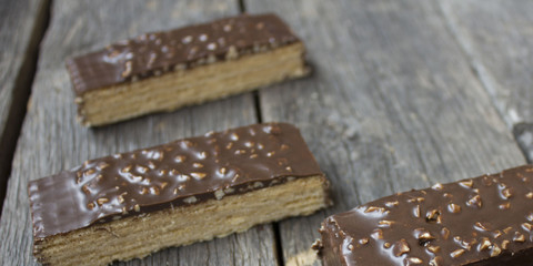wafer chocolate cake on wooden table