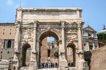 Fototapeta na wymiar Arco de Septimio Severo, Foro romano, Roma, Italia