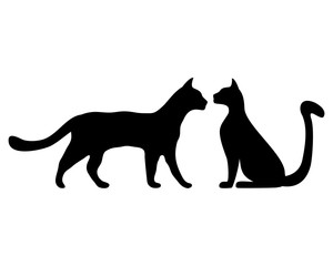 Cats silhouettes on white background