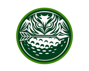 Fototapeta premium Modern Animal Sports Badge Logo - Owl Golf Team With Arrow Symbol