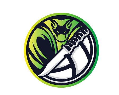 recommend clip art: Modern Animal Sports Badge Logo - Cobra Volleyball Team With Knife Symbol