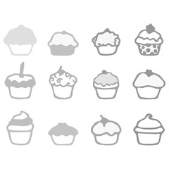 gray cupcake icons in flat design style vector