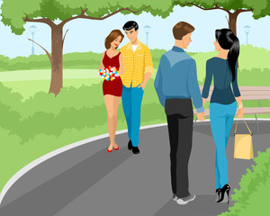 Couples walking at park