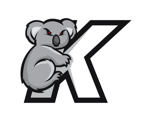 Naklejka premium Nowoczesne logo sportowe litery alfabetu Koala K
