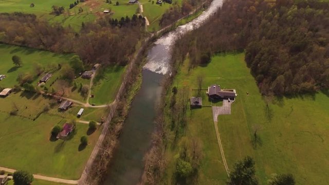 Bristol TN Aerial V3 Birdseye View Flying Over Holston River In Tennessee