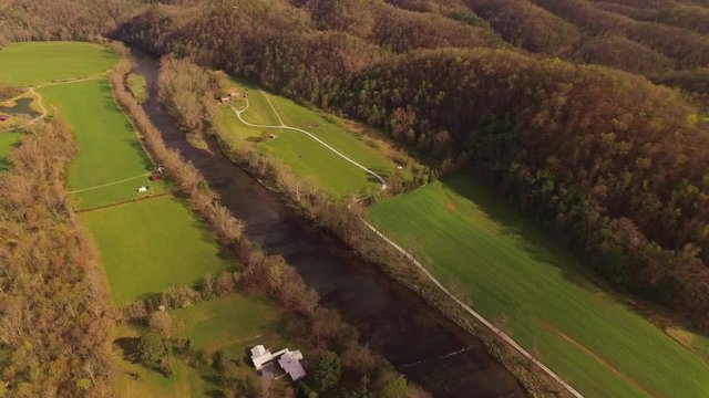 Bristol TN Aerial V4 Birdseye View Flying Over Holston River In Tennessee