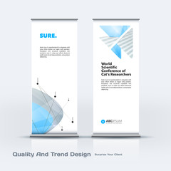 Abstract business vector set of modern roll Up Banner stand design template with colourful soft triangular shapes for tech, market, exhibition, show, expo, presentation, parade, events.