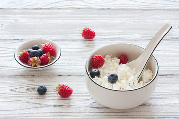 Homemade cottage cheese with fresh berries