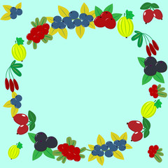 Delicious and sweet berries collected in a composition in a circle