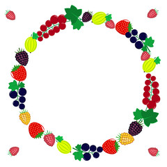 Delicious and sweet berries collected in a composition in a circle.