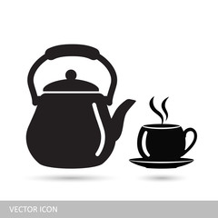 Kettle and cup vector icon