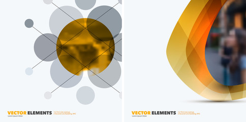 Abstract vector design elements for graphic layout. Modern business background template with yellow rounds, circles, dots  for tech, pharmacy, health, ecology.