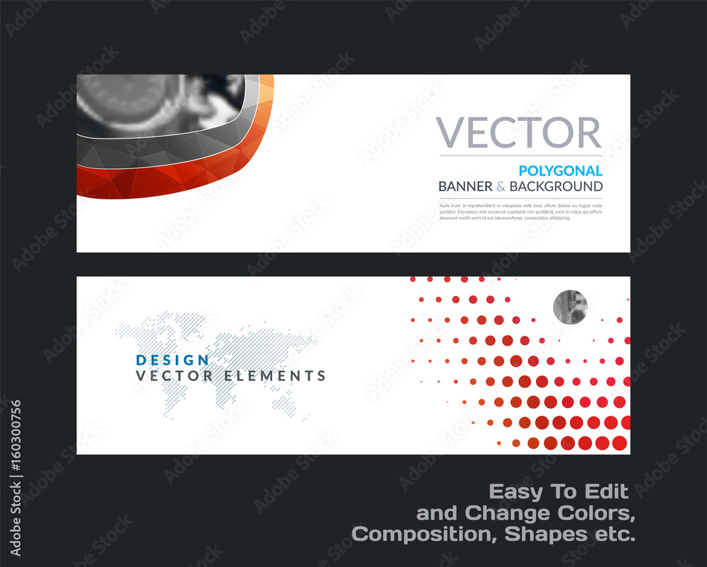 Wall mural abstract vector set of modern horizontal website banners with red rounds, circles, dots for construc