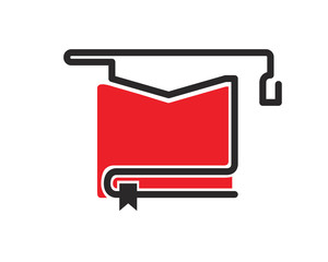 Modern Education Logo Showing Graduation Hat and Red Book