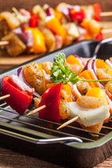 Raw beef skewers ready for grilling
