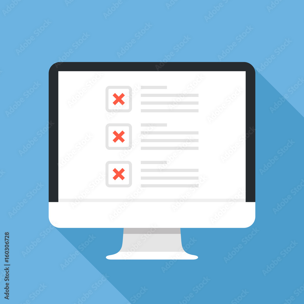 Poster checkboxes on computer screen. checkboxes and red x marks. modern concept for web banners, web sites