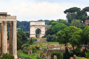 Fototapeta na wymiar The Iconic Arch of Titus on the Via Sacra in Roman Forum