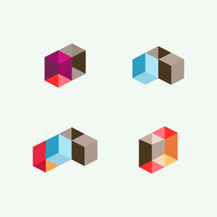 Set of minimal geometric multicolor symbol set, shapes. Trendy icons and logotypes. Trendy symbols collection. Business signs, labels, badges, frames and borders