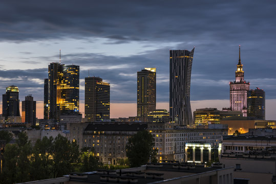 Fototapeta Warsaw city downtown at night