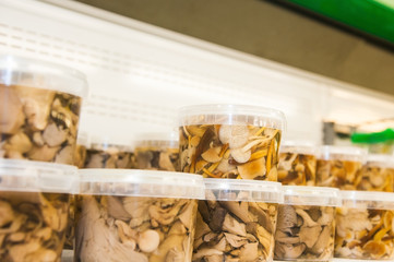 Marinated mushrooms in supermarket