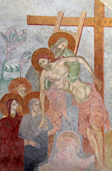 Cristo deposto dalla croce; affresco nella chiesa di Sant'Antonio a Orosei (Nuoro, Sardegna)
