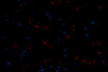Pattern: red and blue four beam stars on a black background