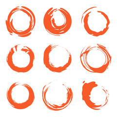 Isolated abstract round shape orange color logo collection, sun logotype set, geometric circles vector illustration.