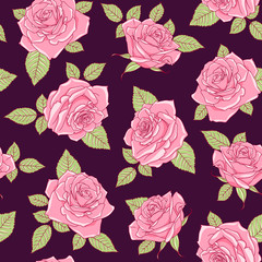 Seamless pattern with roses. Vintage. Freehand drawing