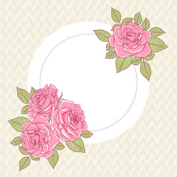 Template greeting card or invitation with roses. Freehand drawing