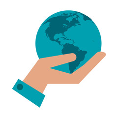hand holding planet earth icon image vector illustration design 