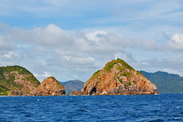 from a boat  in  beautiful panorama coastline sea and rock