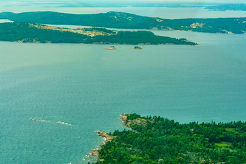 Aerial view at day of sea and land, Toronto, Ontario, Canada.