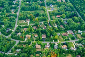 Keuken foto achterwand Luchtfoto Aerial view of houses in residential suburbs, Toronto, Ontario, Canada.