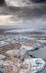 Aerial view of polar landscape and stormy sky, Iceland, Europe.