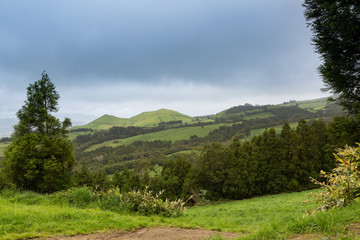 Obraz premium Still green hills on Sao Miguel Island.