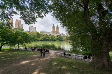 People enjoying leisure time in Central Park, New York City, New York, USA.
