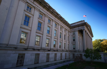 Fototapeta na wymiar Exterior of government building, side view, low angle view, Washington DC, USA.