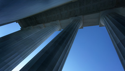 Low angle view, close up, Details of columns at Lincoln Memorial, Washington DC, USA.
